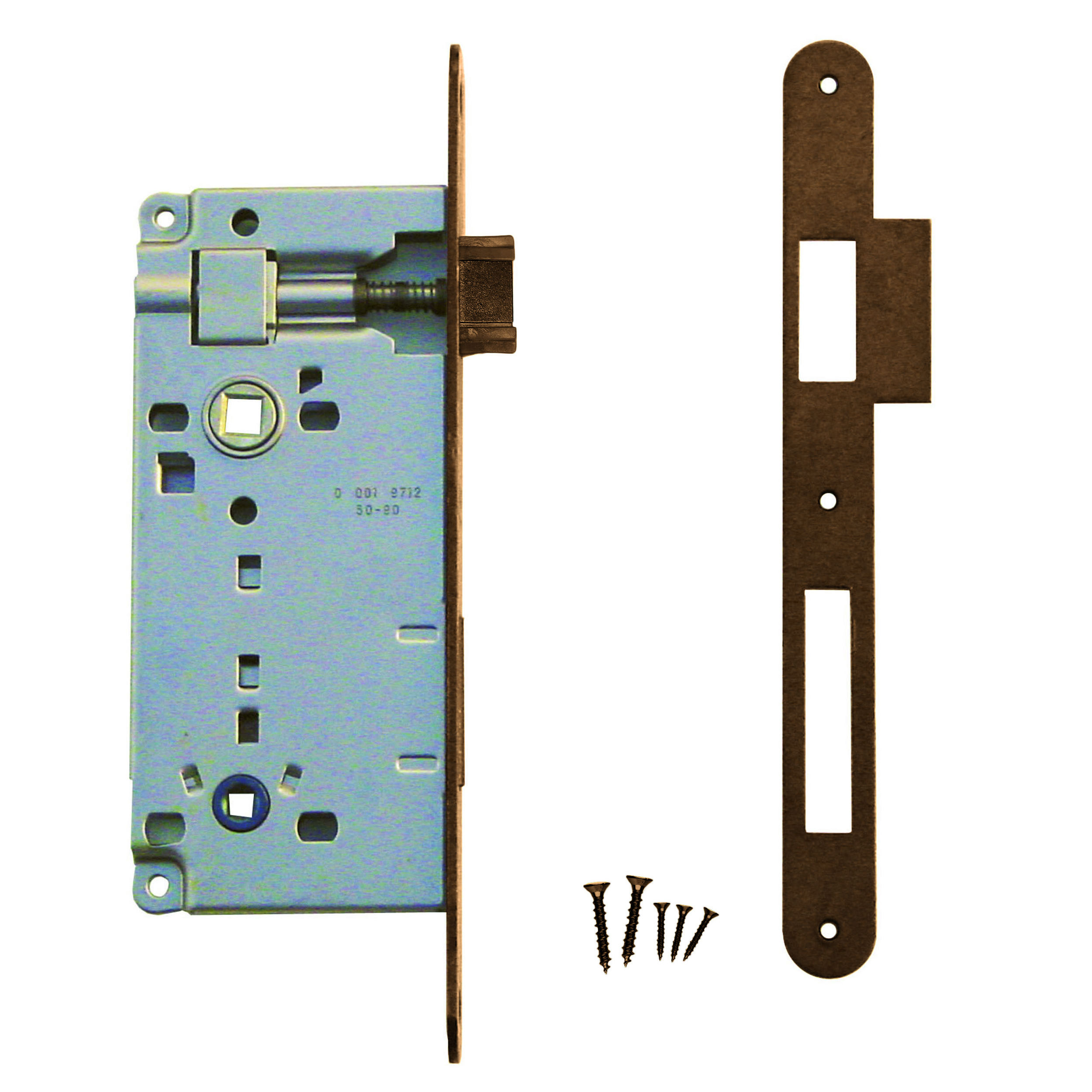 SERRURE AGB FUME MAT 90MM+CONTRE PLAQUE ETROITE DROITE